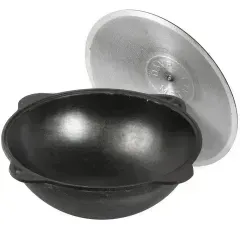 Казан чавунний узбецький 10 л Наманганський з алюмінієвою кришкою кругле дно
